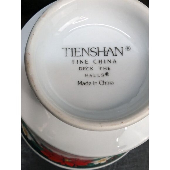 Tienshan Deck The Halls Footed Cup and Saucer Set 6 Oz Lot of 2 - Picture 10 of 10